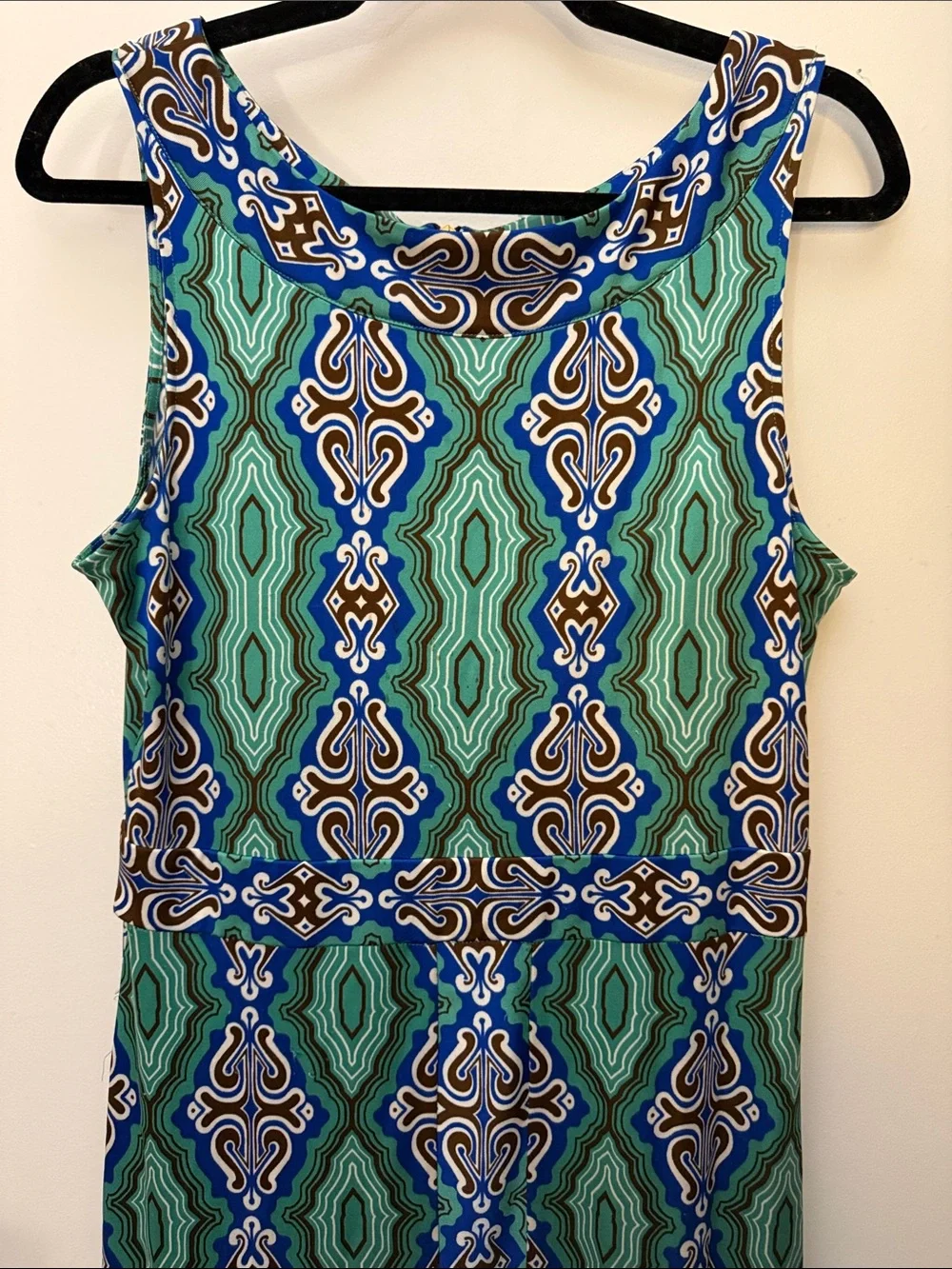 Tory Burch Teal, Blue & Brown Geometric Print Dress